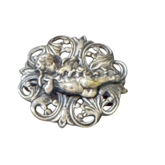Victorian Cherub Belt Buckle Half Ornate Angel Scroll Metal Fastener Antique Jew - Picture 3 of 11